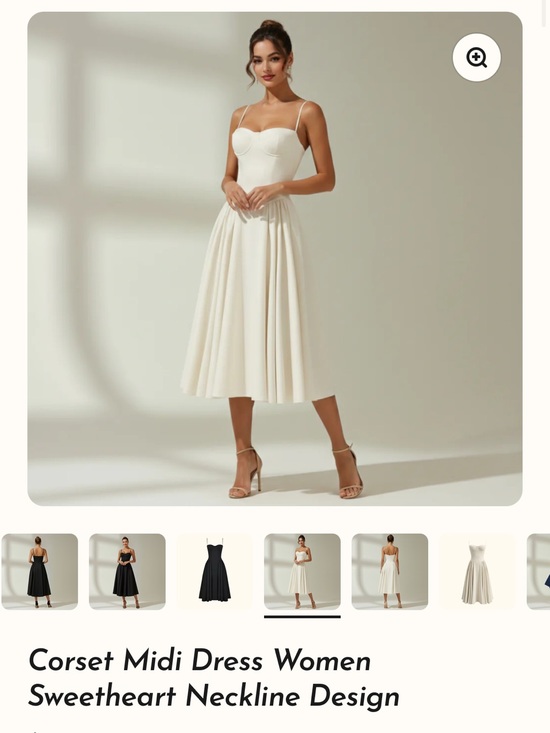 evergreen outfits Dresses & Skirts - Corset Midi Dress with Sweetheart Neckline - Cream